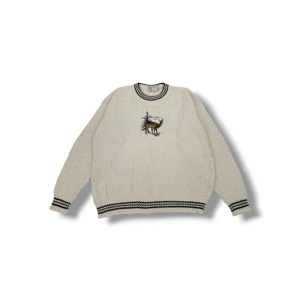 VTG Northern Reflections Women's Deer Embroidered Sweater M Cotton Grandmacore